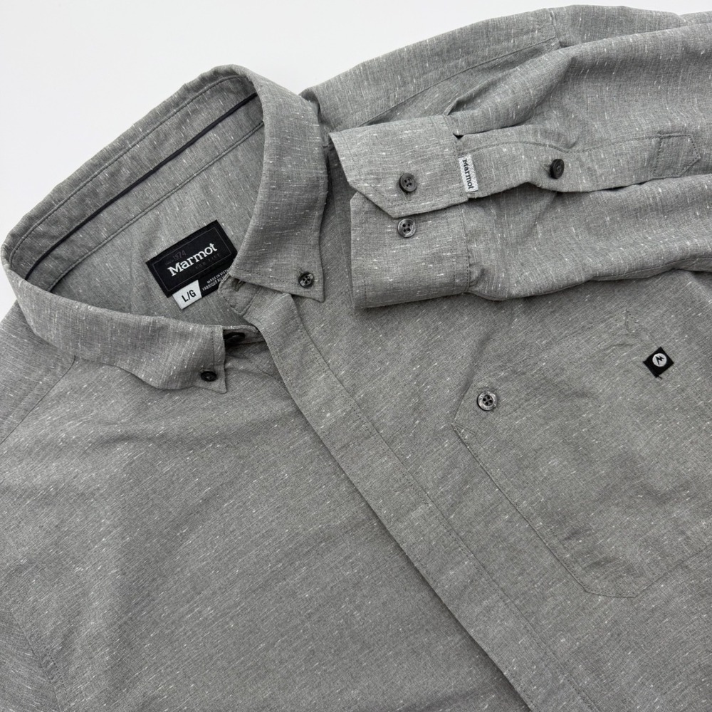 Marmot Mens Heathered Grey Long Sleeve Roll Tab Button Down Shirt Large SCC-583